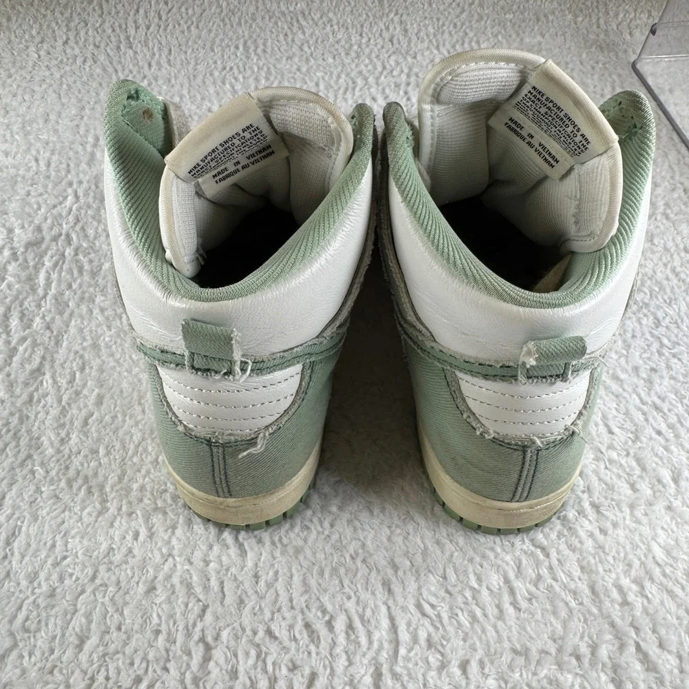 Nike Dunk High 1985 Womens Size 6.5 White Green Denim Basketball Shoes Sneakers